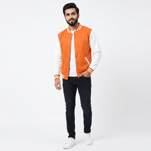 FINER THREADS Custom Orange White Stand Front <b>Men</b> Varsity <b>Jacket</b> Baseball Bomber Fashion College Uniform Streetwear Outerwear - Product Image 1