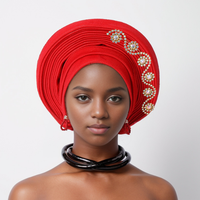 Ecowalson - Exquisito Pañuelo para la Cabeza con Cuentas y Encaje en Capas, con Lazos Traseros Ajustables, para Bodas y Fiestas Nigerianas, Diseño Elegante y Glamuroso