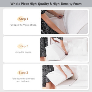 Sofá Cama Convertible 3 en 1, Sofá de Asiento Profundo con 2 Almohadas, Sofá de Tela Chenille, Chaise Longue para Sala de Estar, Estudio u Oficina - Product Image 5