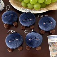 Gantungan Kunci Boneka Blueberry Kartun Lucu, Lembut, Bulu Halus, Buah Isi Dakron, Aksesoris Tas, Liontin Berry Tersenyum Kecil Dengan Tali Rantai Bola
