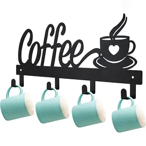 Wall Mounted Coffee Bar Decor Sign Custom Laser Cutting Coffee Signs Metal Coffee Cup Rack
