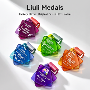 Medalla <span class=keywords><strong>de</strong></span> Cristal y Metal Personalizada, Cinco Opciones <span class=keywords><strong>de</strong></span> Color, Diseño <span class=keywords><strong>de</strong></span> Logotipo Impreso con UV, Premio Deportivo, Victoria, Campeón, Honor - Product Image 2