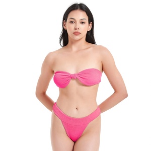 Bikini Bandeau de playa de dos piezas personalizado, traje de baño sin tirantes arrugado, trajes de baño superiores de tubo - Product Image 5