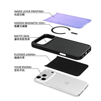 Coque de téléphone AG Feeling Black Edge avec motif pois dorés ciel bleu pour iPhone 17, 17 Pro Max, 16 Pro, 15, 15 Pro Max – Coque magnétique