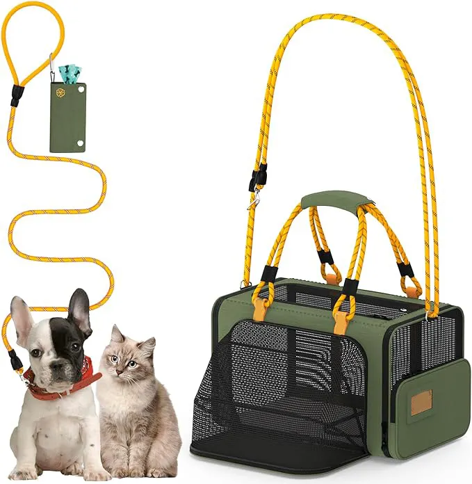 Airline Approved Cat Carrier for 2 Cats Under Seat Soft-Sided Collapsible Dog Carrier Car Seat Travel Bag Shoulder Strap