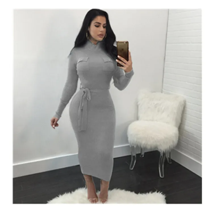 Autumn Winter Fashion Casual Woman Maxi Sweater Dress