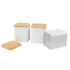 Atacado Metal Square Vasilha Box Set Hermético Vasilha De Armazenamento De Alimentos Com Tampa De Bambu