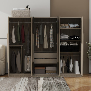 <b>6</b>-Doors Solid Wood Modern Wardrobe Storage for Bedroom with 2 3 <b>Drawers</b> Inside Black+Nature - Product Image 3