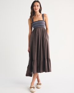 Vestido Midi Leduo Personalizado para Mujer, Cuello Cuadrado, Tirantes Finos, Busto Fruncido, Dobladillo con Volantes, Estilo Casual Holgado, Vestido de Verano - Product Image 1