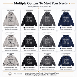 Vintage <b>Distressed</b> Hoodie Men Graphic Print Pullover Raw Edge Loose Fit Streetwear Cotton Blend Wholesale Supplier OEM <b>Top</b> - Product Image 6