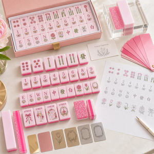 Luxury Pink Glitter Acrylic American Mahjong Set Custom Floral Engraved Mahjong Tiles with Racks and Box for Gifts - Product Image 5