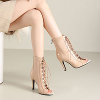 Chaussures de danse latine pour femmes, bottes de danse jazz courtes, grandes tailles, à lacets, pour soirées dansantes, talons hauts