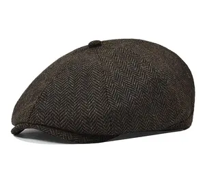 قبعة Newsboy للرجال من مزيج الصوف 8-قبعة تويد متعرجة كاب مسطح