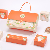 Boîtes à gâteaux de lune orange de qualité supérieure pour la fête de la mi-automne avec gaufrage et laminage mat Doublure en éponge Boîte cadeau de luxe recyclable avec poignée