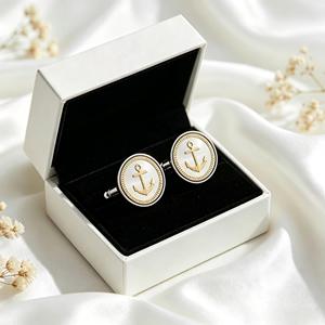 Gemelli da Uomo con Ancora Nautica, Motivo <span class=keywords><strong>Meander</strong></span>, Placcati Oro, Rotondi, Regalo per Testimoni di Nozze - Vendita all'Ingrosso - Product Image 4