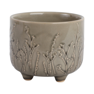 Vaso rotondo in gres goffrato per piante da interno e decorazioni per la casa, ideale per esporre su scaffali e patii - Product Image 3