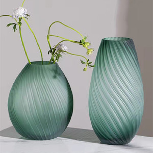 Creative Glass Vase Flower Arrangement Striped Grass Green Frosted Hotel <strong>Dining</strong> <strong>Table</strong> Thickened Flower Pot Model Room <strong>Ornaments</strong> - Product Image 2