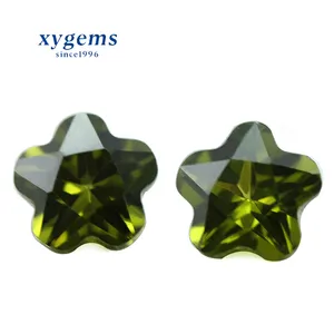 Fashion Jewelry Olive Green CZ Flower ShapeTop Machine Cut Cubic Zirconia Gemstone