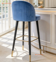 Chaise de comptoir moderne en velours avec dossier, tabouret de bar en bois et tissu pour la maison et la salle à manger - Vente en gros