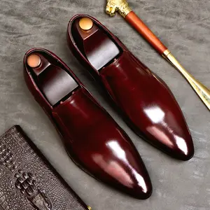 Genuine Leather Men's Dress Shoes Formal Business Oxfords Vintage Elegant Party Wedding Shoe Pointed Toe Man Classic Men Dress