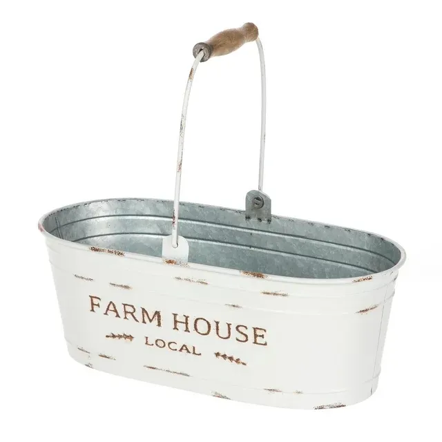 Mainstays White Oval Farmhouse Bucket Flower Pots For Artificial Floral With Handle
