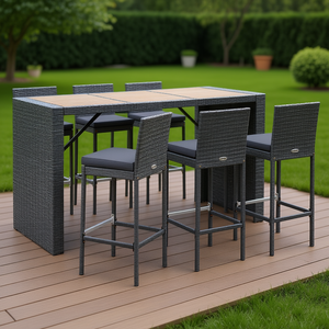 Conjunto de Bar para Jardín de 6 Plazas, Estructura de Metal y Ratán, Resistente a la Intemperie, Muebles de Exterior de Diseño Contemporáneo - Product Image 2