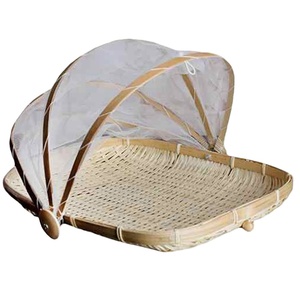 Wholesale Vietnam Handmade Nontoxic Square Round Natural Bamboo Storage Tray with <b>Cover</b> Rattan Serving Tray Plate for <b>Cake</b> Fruit - Product Image 5