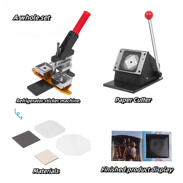 A Whole Set High Quality Factory Price  63.5*63.5mm and 50*50mm New Metal Button Photo Magnet Making Machine