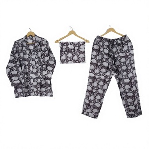 Handmade Elegant Block Floral Printed Cotton Women's Pajama Set Long Sleeve Comfortable Soft Breathable Quick Dry Sleepwear - Product Image 1