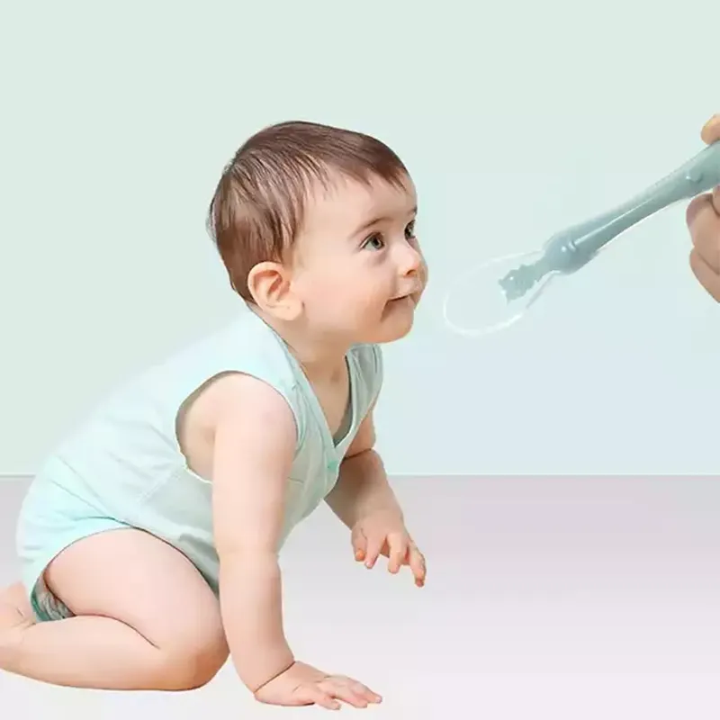 Peralatan makan klasik cepat untuk anak-anak, Set peralatan makan sendok bayi silikon klasik, dapat digunakan kembali BPA bebas untuk anak-anak