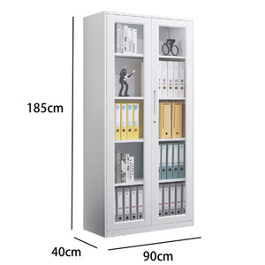 Commercial Office Furniture <strong>Thin</strong> Edge Steel Full Height Filing Cabinet Lockable Two Swing Glass Doors Metal <strong>Cupboard</strong> - Product Image 3