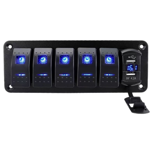 แผงสวิตช์โยก 5 ช่อง Yuhe YH-DH6-QB 12V 24V พร้อมที่ชาร์จ USB คู่ 4.8 แอมป์ และโวลต์มิเตอร์ LED สำหรับเรือ พร้อมฟังก์ชั่นเปิด-ปิด - Product Image 1