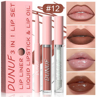 Kit de maquillage pour les lèvres 3 en 1 : crayon à lèvres, rouge à lèvres, gloss, crayon à lèvres lisse et waterproof, huile à lèvres hydratante et scintillante