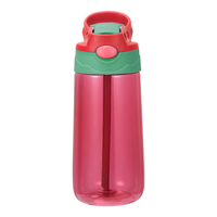 Bouteille d'eau en plastique pour enfants de 450 ml (16 oz) avec paille, pour l'école, sans BPA, mignonne, avec poignée