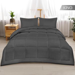 Bộ đồ giường Vua kích thước với 2 gối shams bộ đồ giường <span class=keywords><strong>Comforter</strong></span> Bộ xuống thay thế màu xám mềm mại và thoải mái máy có thể giặt - Product Image 6