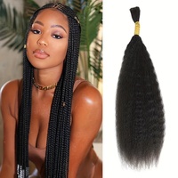Cheveux humains raides Kinky Yaki en vrac pour tressage sans trame, extensions de cheveux humains 15A en solde