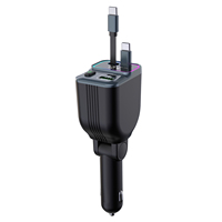 Cable USB-C Retráctil Doble, Cargador Rápido PD de 65W, Adaptador de 4 Puertos, Pantalla de Voltaje, 12-24V, Encendedor de Cigarrillos para Auto, Iluminación RGB LED