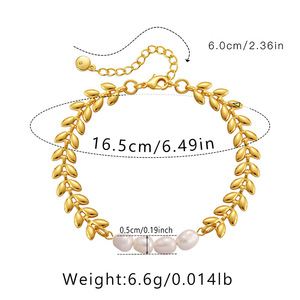 Nouveau Bracelet en Laiton Plaqué Or 18K avec Perles d'Eau Douce, Chaîne Épi de Blé et Chaîne Simple, Bijou de Tempérament - Product Image 6
