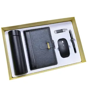 Neujahr 5 in 1 Box Geschenkset Digital Vakuum flasche Stift USB Maus und Notebook Business Geschenkset für Männer