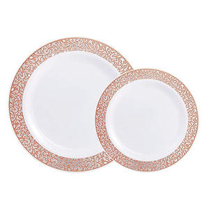 Assiettes rondes jetables en plastique dorées de style occidental de 7,5 pouces et 10,25 pouces, assiettes creuses noires à bord doré pour fête chinoise - Product Image 3