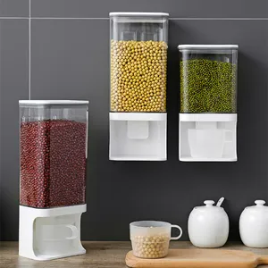 새로운 플라스틱 주방 벽 마운트 식품 시리얼 쌀 디스펜서 대용량 분할 곡물 저장 용기 건조 식품 디스펜서