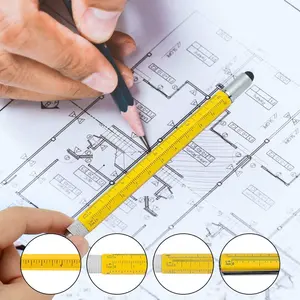 قلم أدوات متعدد 6 في 1 مع شعار مخصص ملون وقلم هندسي بمقياس بوصة في قلم متعدد الوظائف