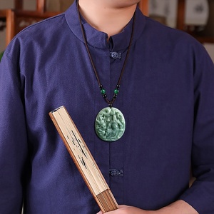 หยกธรรมชาติจีนรูปมังกร <span class=keywords><strong>กวนอู</strong></span> หยกสีเขียว จี้ห้อยคอ UNISEX สไตล์จีน ของขวัญพร้อมใบรับรอง GY57 - Product Image 4