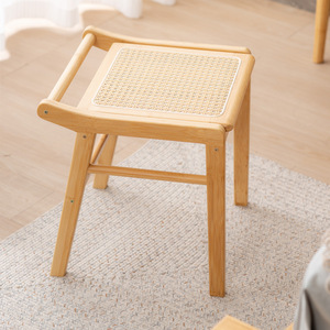 Japanese Style <b>Bamboo</b> Dressing <b>Stool</b> With Rattan Seat For Bedroom Vanity Use Durable Wooden Design - Product Image 3