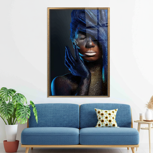 Elegant Glittering African Woman Glass Wall Art Printed Canvas,GOLD <b>FRAMED</b> CANVAS - Product Image 3