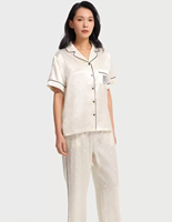 Victoria's Ice Silk Atmungsaktiver Pyjama für Damen, Sommer-Langarmhose, Cardigan-Set, gestreiftes Zweiteiler-Set