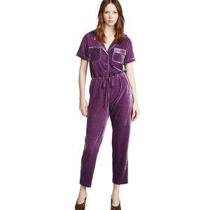De moda de manga larga de terciopelo con cuello en V elástico casual <span class=keywords><strong>mujer</strong></span> mono - Product Image 1