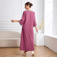 Abaya pour enfants à manches longues, col rond, longueur cheville, en polyester, ornée de dentelle, élégante et très vendue