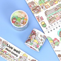 Série de rubans décoratifs en papier huilé Gao Shan Wen Chuang Mu Zi Lite, motifs de personnages de dessins animés mignons pour DIY et scrapbooking