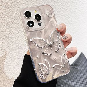 Coque de téléphone papillon en fil de plume d'argent pour iPhone 12 13 14 Pro Max 15 16 coque rigide Anti chute Design créatif couverture - Product Image 3
